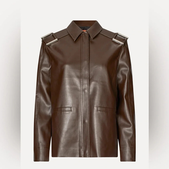 NEW Stine Goya Straight Sleeve Faux Leather Jacket in Chocolate Brown | size XS - Picture 3 of 10